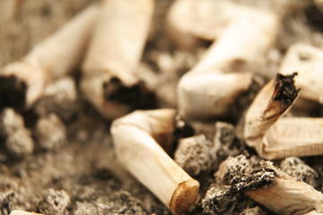 Close up of cigarettes in an ashtray