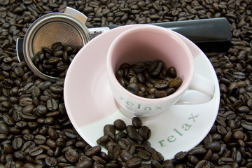 Coffee Beans with cup & saucer