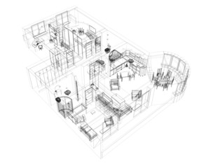 Fototapeta na wymiar 3d sketch of a four-room apartment