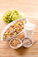 muesli, milk and grape