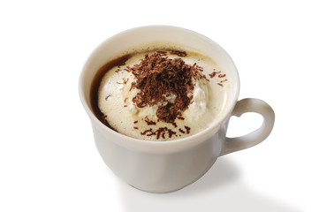 Coffee, ice-cream and chocolate is in a cup