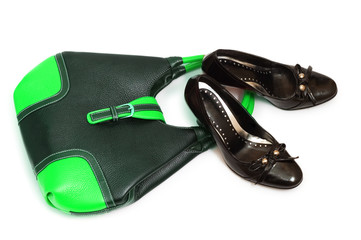 Bag and shoes isolated on the white