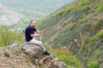 Naklejka premium Hiking in the mountains 