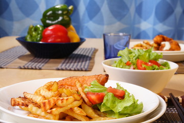 French fries and chicken