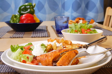 French fries and chicken