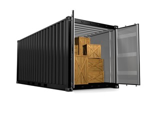 3D render of a freight container on white background