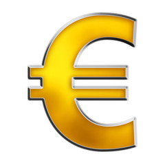 Obraz premium EU Euro symbol in shiny yellow gold isolated on white