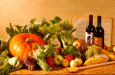 Kürbis mit Wein Obst und Gemüse