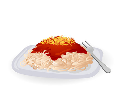 spaghetti with red sauce and fork on plate clip art preview