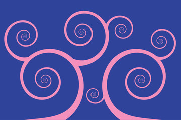 Fototapeta premium Pink spirals on a dark blue background. vector, format SVG