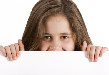 Girl holding blank message board