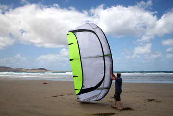 kitesurfer launching kite