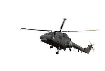Fototapeta na wymiar Helikopter latający na białym tle