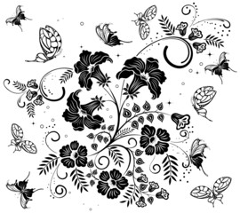 Flower background with butterfly, element for design, vector