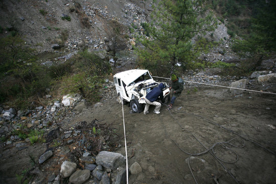jeep being hauled out of valley after accident