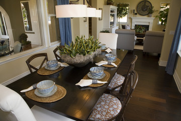 Dining table with luxury decor and furniture.