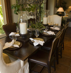 Dining table with modern tableware.