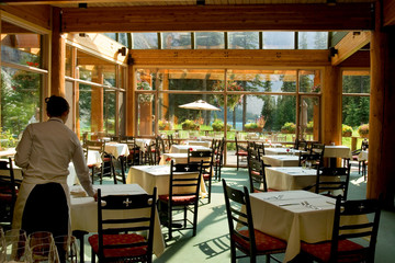 Rocky Mountain restaurant by glacier lake