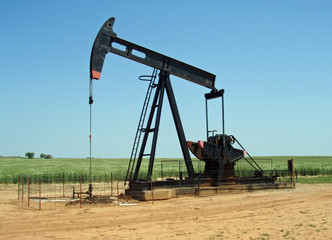 Oil Rig Pumper and Wheat Field