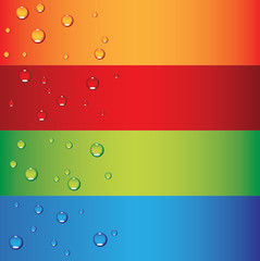 a set of colourful banners with dew drops