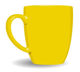 Yellow mug on white background. Vector illustration.