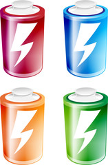An illustration of four batteries of different colors