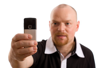 camera phone, male adult model, taking picture