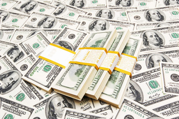 Background with many american hundred dollar bills