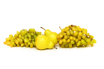 Grapes and pears isolated on the white background