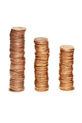 Stacks of coins isolated on the white  background