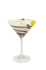 Milk with chocolate sauce isolated on white