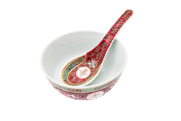 Chinese ceramic bowl and spoon