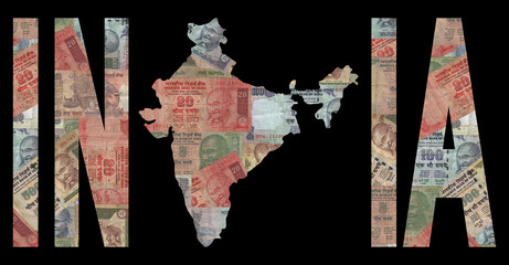 Map of India with cash