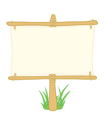 Wooden information board with grass on pillar