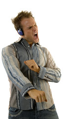 Fototapeta premium Young man listening music