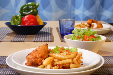 French fries and chicken