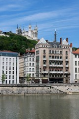 Fototapeta na wymiar Saone river's quay, Lyon, France