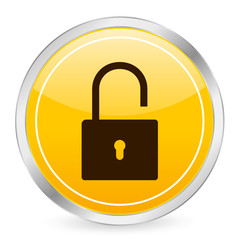 padlock open yellow circle icon