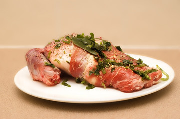lamb shoulder joint seasoned with rosemary and wild garlic.