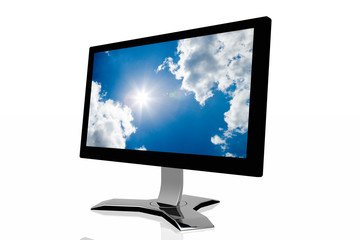 3d monitor with sky background