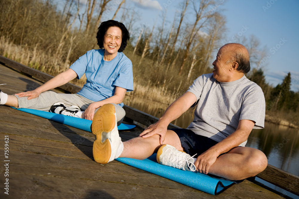 Wall mural asian senior couple exercise