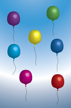 colourful balloons floating on blue background