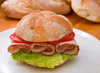 Kaiser roll with turkey breast