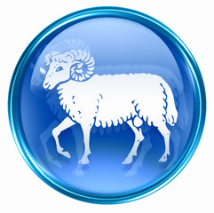 Aries zodiac button icon, isolated on white background.