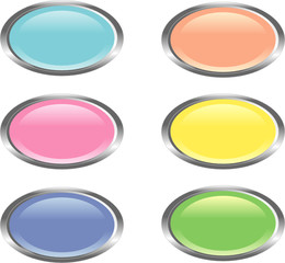 Sechs ovale Web-Buttons in leuchtenden Farben 