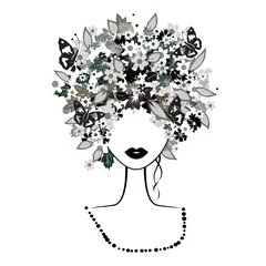 Papier Peint photo Lavable Femme fleurs Visage de femme, coiffure florale