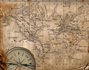 Ancient map of the world. Compass  