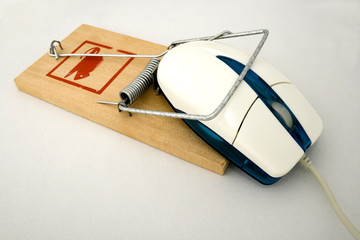 Mouse in Trap - A Computer Mouse Caught in a Trap