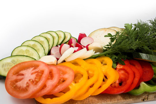 Close-up view to sliced vegetables
