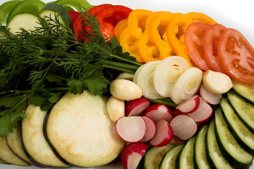 Close-up view to sliced vegetables